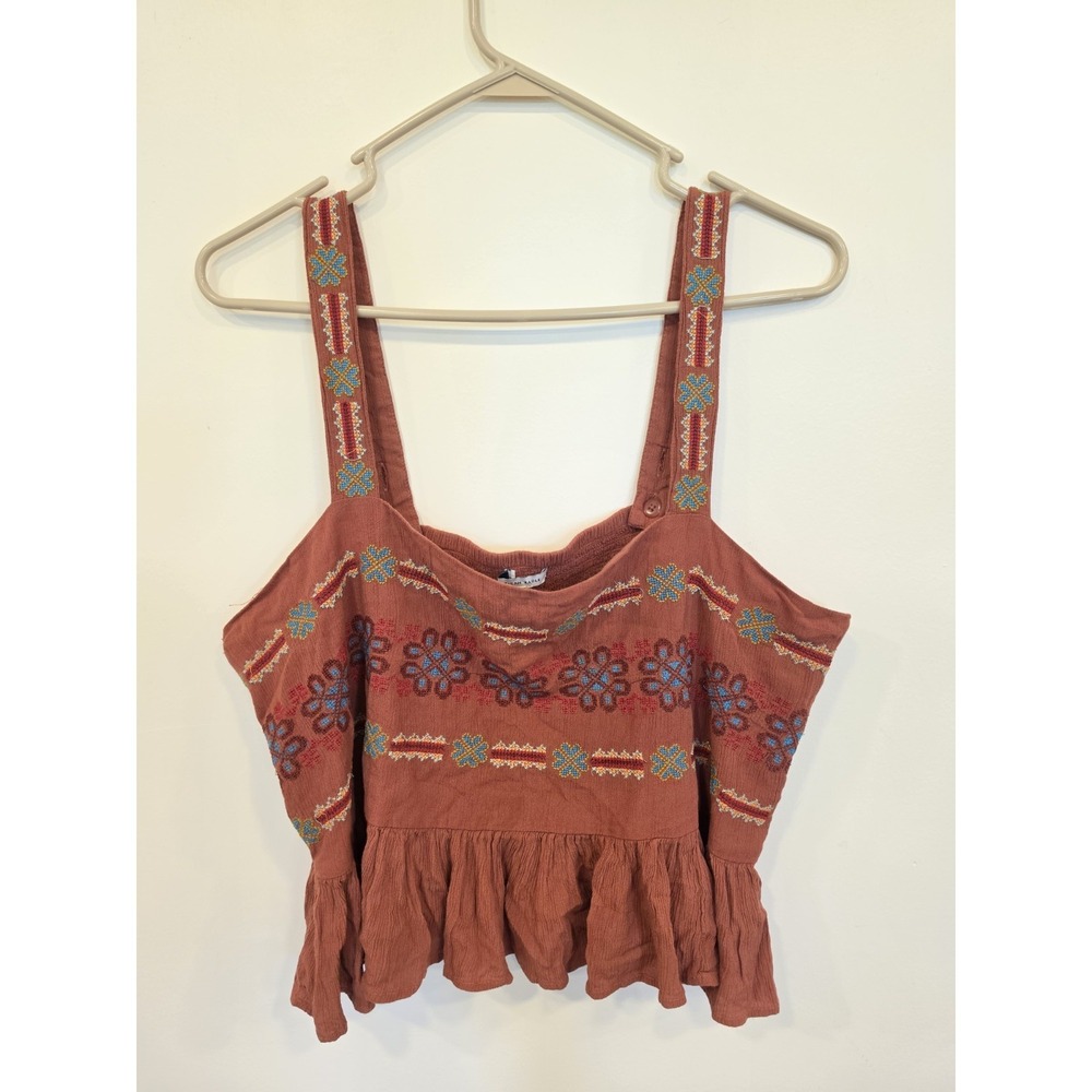 Embroidered Peplum Crop Tank Top‎ XL Boho Festival Cottagecore Folk Western